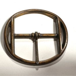 Vintage Weathered Brass Belt Buckle Open Oval Simple Modernist Unisex Center Bar